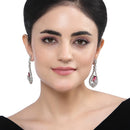 Rhodium-Plated Red American Diamond studded Handcrafted Quirky Shaped Drop Earrings