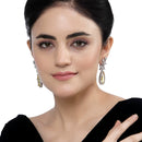 Rhodium-Plated Yellow American Diamond studded Teardrop & Leaf Shaped Drop Earrings