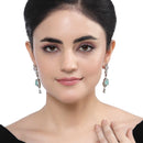 Rhodium-Plated Sea Green & White American Diamond studded Handcrafted Teardrop Drop Earrings