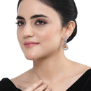 Rhodium-Plated Orange American Diamond studded Teardrop & Leaf Shaped Drop Earrings