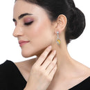 Rhodium-Plated Yellow & White American Diamond studded Trardrop Shaped Drop Earrings
