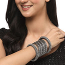 Oxidised Silver-Plated Black Toned White Artificial Stones studded Bangles Jewellery Set (Set Of 6)