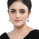 Rhodium-Plated Sea Green & White American Diamond studded Trardrop Shaped Drop Earrings