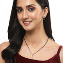 Rose Gold-Plated White American Diamond Studded & Black Beads Beaded Mangalsutra with Earrings