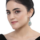 Rhodium-Plated Sea Green American Diamond studded Handcrafted Quirky Shaped Drop Earrings