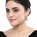 Rhodium-Plated Orange & White American Diamond studded Trardrop Shaped Drop Earrings