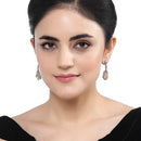Rhodium-Plated Orange & White American Diamond studded Trardrop Shaped Drop Earrings
