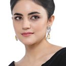 Rhodium-Plated Yellow & White American Diamond studded Floral Theme Drop Earrings
