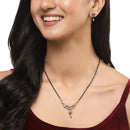 Rose Gold-Plated Gunmetal Toned White American Diamond Studded & Black Beads Beaded Mangalsutra with Earrings