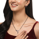 Rose Gold-Plated Gunmetal Toned White American Diamond Studded & Black Beads Beaded Mangalsutra with Earrings