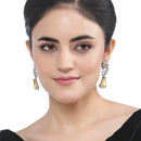 Rhodium-Plated Yellow & White American Diamond studded Floral Theme Drop Earrings