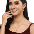 Rose Gold-Plated White Cubic Zirconia studded Round Shaped Pendant with Earrings