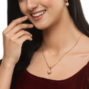 Rose Gold-Plated White Cubic Zirconia studded Round Shaped Pendant with Earrings