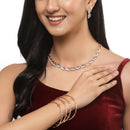 Rose Gold Plated Leaf White Cubic Zirconia Studded Combo - Necklace, Earrings, Bangles