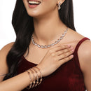 Rose Gold Plated Leaf White Cubic Zirconia Studded Combo - Necklace, Earrings, Bangles