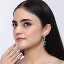Rhodium-Plated Green & White American Diamond studded Handcrafted Teardrop Drop Earrings