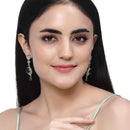 Rhodium-Plated Green & White American Diamond studded Handcrafted Teardrop Drop Earrings