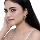 Rhodium-Plated Green American Diamond studded Teardrop & Leaf Shaped Drop Earrings