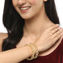 Gold-Plated White American Diamond studded Floral Shaped Bangles Jewellery Set (Set Of 2)