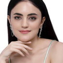 Rhodium-Plated Green American Diamond studded Teardrop & Leaf Shaped Drop Earrings