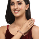 Rose Gold-Plated Round White American Diamond Studded Bangle & Ring Set