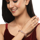 Rose Gold-Plated Round White American Diamond Studded Bangle & Ring Set