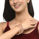 Rose Gold-Plated Lime Green & White Oval Shaped American Diamond studded Handcrafted Bangles Set (Set Of 4)