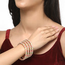 Rose Gold-Plated Lime Green & White Oval Shaped American Diamond studded Handcrafted Bangles Set (Set Of 4)