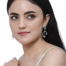 Rhodium-Plated Green American Diamond studded Square & Leaf Shaped Drop Earrings