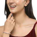 Rose Gold Plated Round Charm Beaded Set Of 2 Adjustable & Cuff Bracelet With Ring