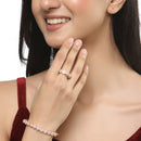 Rose Gold Plated Round Charm Beaded Set Of 2 Adjustable & Cuff Bracelet With Ring