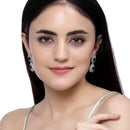 Rhodium Plated Square Green American Diamond Contemporary Drop Earrings