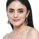 Rhodium-Plated Green American Diamond studded Handcrafted Quirky Shaped Drop Earrings