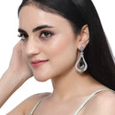Rhodium-Plated Green American Diamond studded Handcrafted Quirky Shaped Drop Earrings