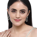 Rhodium-Plated Green American Diamond studded Teardrop & Leaf Shaped Drop Earrings