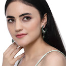 Rhodium-Plated Green American Diamond studded Peacock & Feather Shaped Drop Earrings