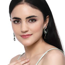 Rhodium-Plated Green American Diamond studded Peacock & Feather Shaped Drop Earrings