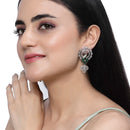 Rhodium-Plated Green American Diamond studded Handcrafted Peacock Shaped Drop Earrings