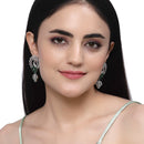 Rhodium-Plated Green American Diamond studded Handcrafted Peacock Shaped Drop Earrings