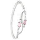 Rhodium-Plated Silver Toned Square  Pink American Diamond Studded Kada Bracelet