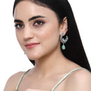 Rhodium-Plated Sea Green American Diamond studded Peacock & Feather Shaped Drop Earrings