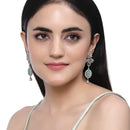 Rhodium-Plated Sea Green American Diamond studded Contemporary Drop Earrings