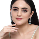 Rhodium-Plated Sky Blue American Diamond studded Teardrop & Quirky Shaped Drop Earrings