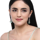 Rhodium-Plated Sea Green American Diamond studded Teardrop & Quirky Shaped Drop Earrings