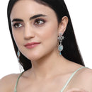 Rhodium-Plated Sky Blue American Diamond studded Contemporary Drop Earrings