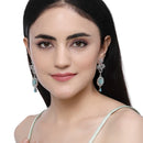 Rhodium-Plated Sky Blue American Diamond studded Contemporary Drop Earrings