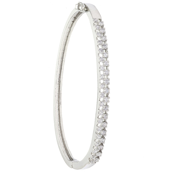 Rhodium-Plated Silver Toned White American Diamond Studded Bracelet