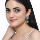 Rhodium-Plated Multi-Colour American Diamond studded Handcrafted Peacock Shaped Drop Earrings