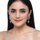 Rhodium-Plated Multi-Colour American Diamond studded Handcrafted Peacock Shaped Drop Earrings