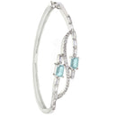 Rhodium-Plated Silver Toned Square Sea Green American Diamond Studded Kada Bracelet